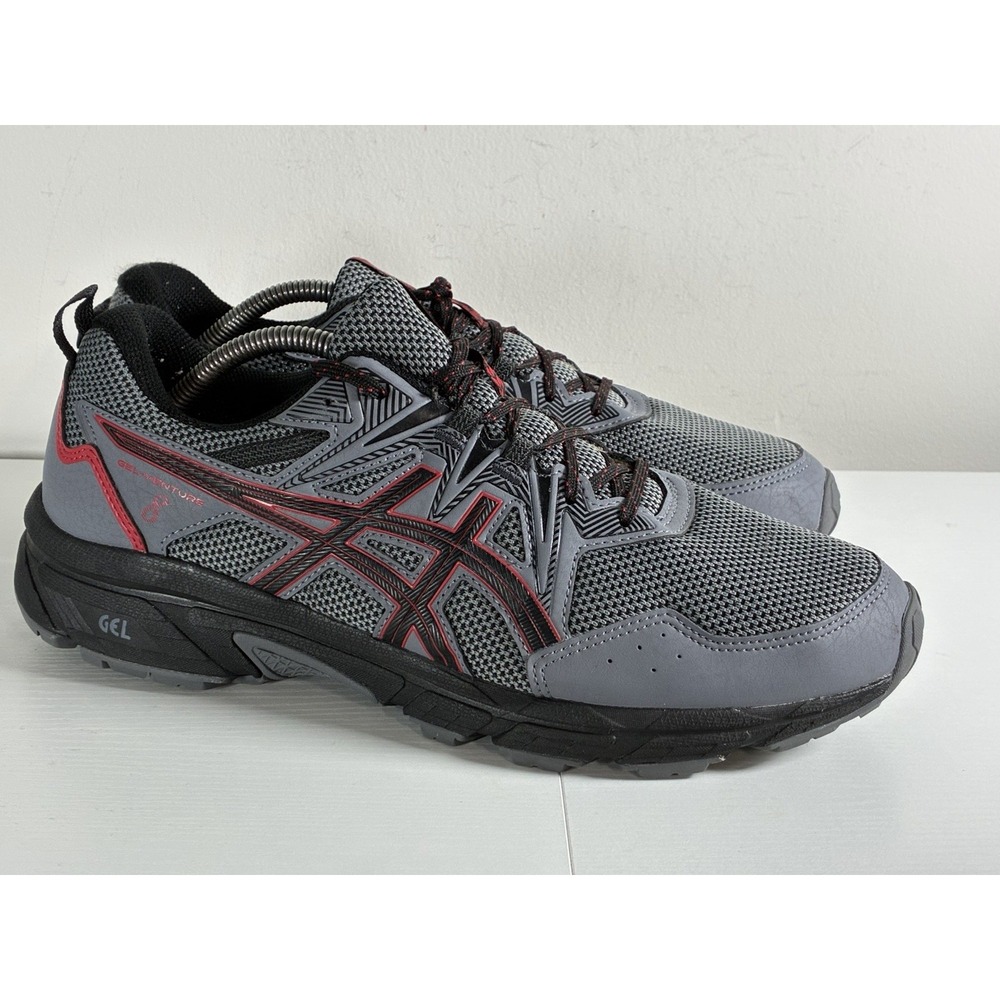 ASICS Gel-Venture 8 Mens 11.5 Grey Red Trail Running Shoes 1011B395